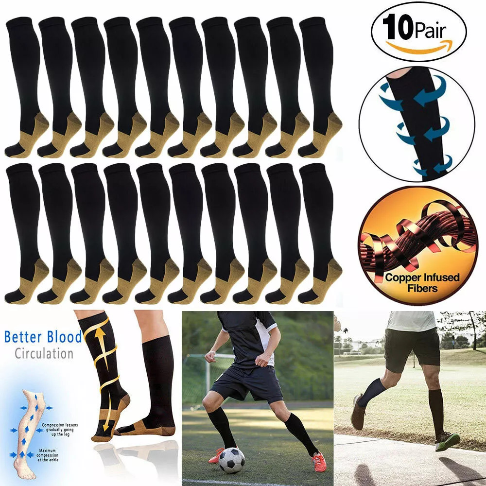 5/10Pairs Copper Compression Socks 20-30mmHg Graduated Support Mens Womens S-XXL