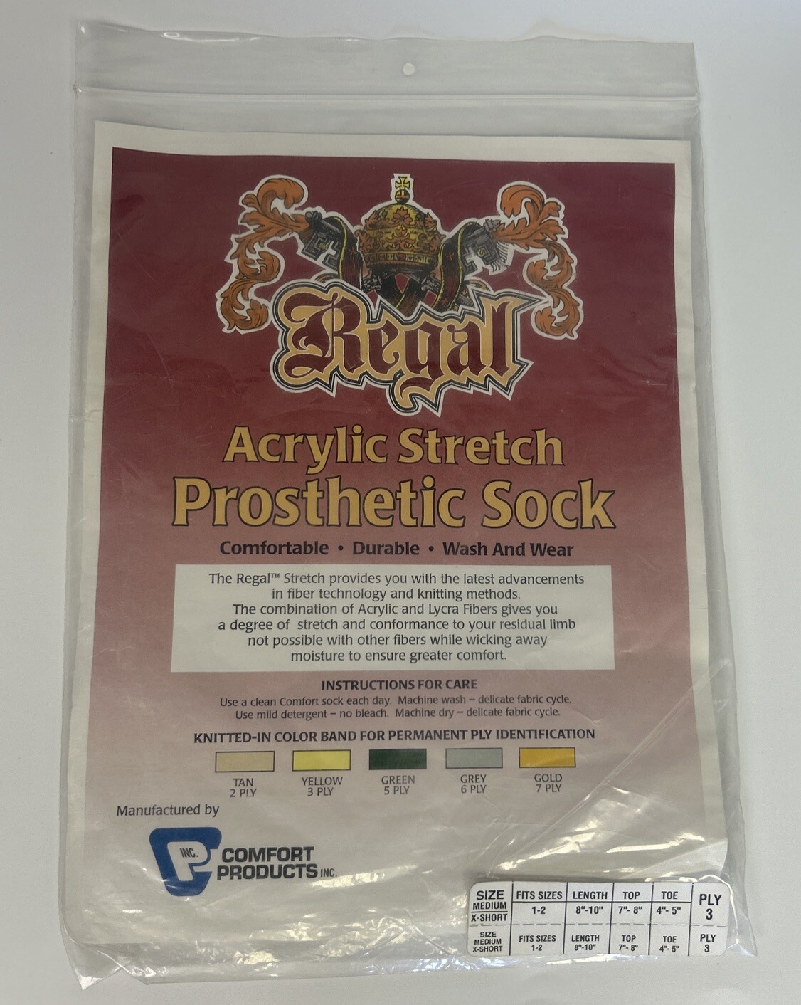 Regal Acrylic Stretch Prosthetic Sock, Size Narrow/ X Long, Ply 3