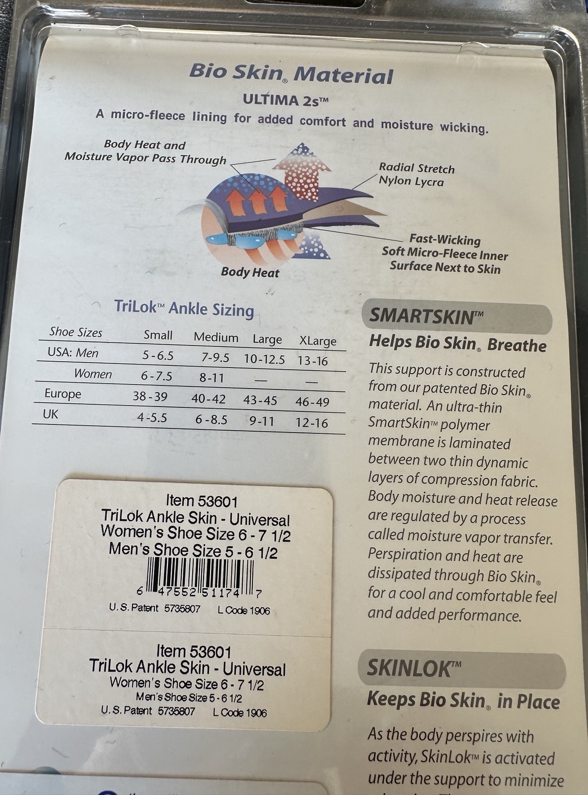 Bio Skin TriLok Foot & Ankle Control System Prevents/ Treats Sprains Size Small