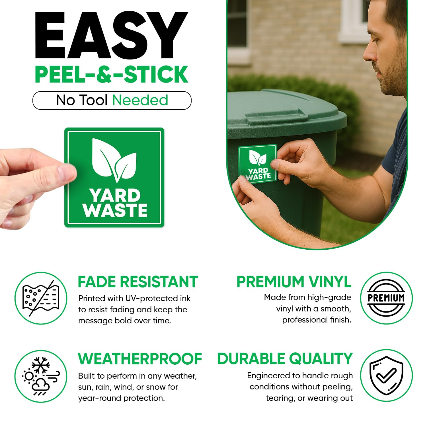 | 4 Pcs Yard Waste Only Sticker – 3.5″ by 3.5″ – Strong Adhesive, Durable, Weath