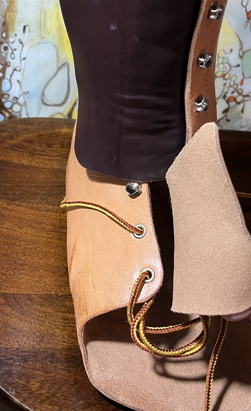 Tan Brown Leather Orthopedic Boot Lace Up Right Foot Custom Small ~9″ Tall