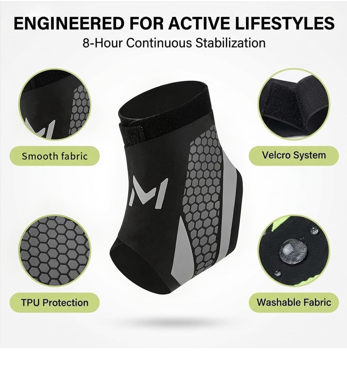 Easybos Ankle Brace TPU Honeycomb Protection Elastic Knit Black Size M
