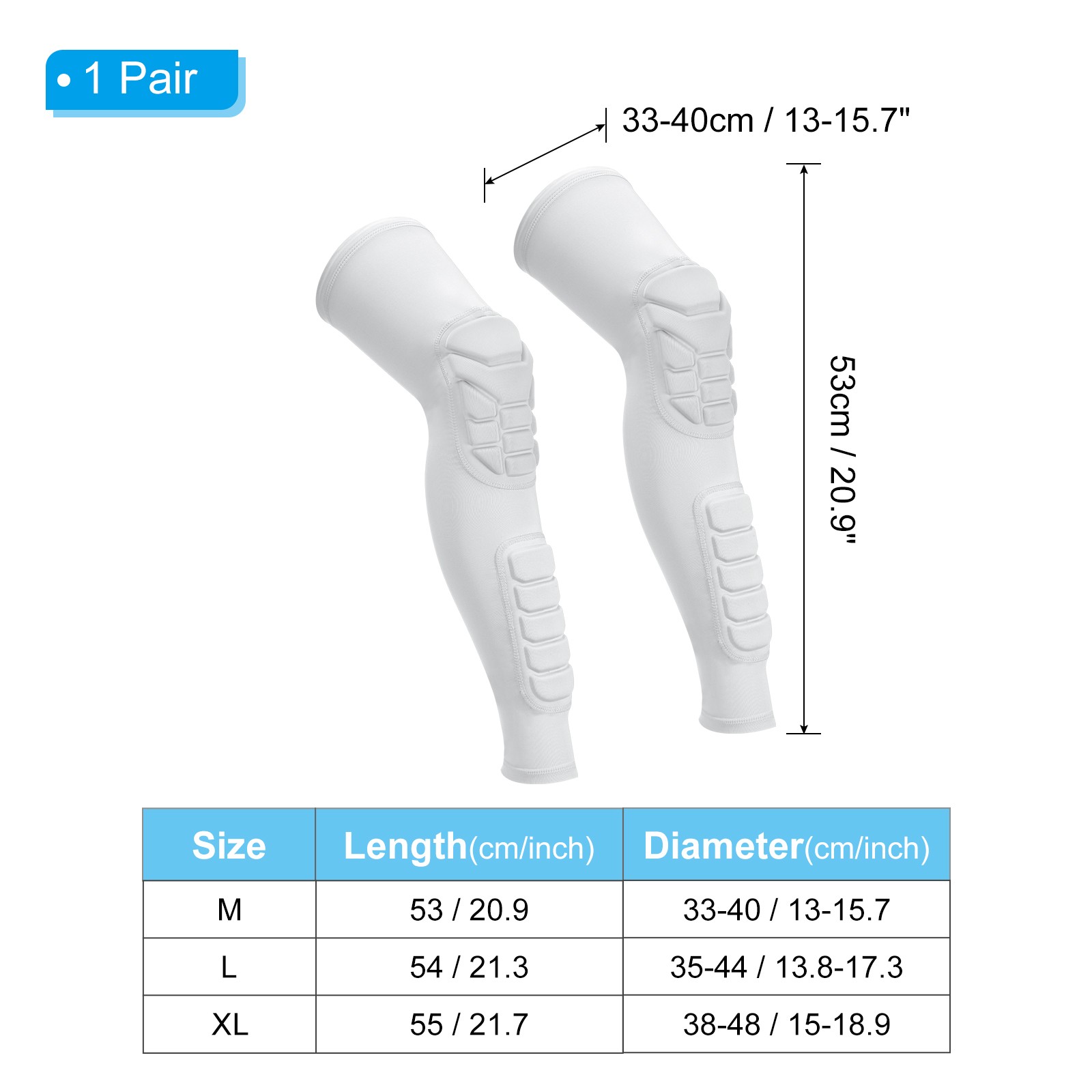 2Pcs Knee Calf Pads Knee Braces Knee Guards Compression Leg Sleeve White M
