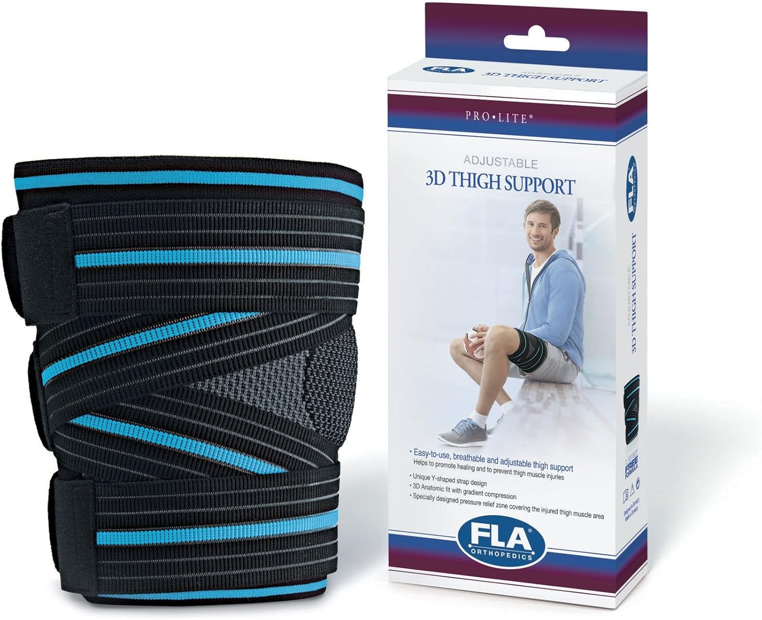 FLA Adjustable 3D Thigh Support (Black/Blue Stripe) Large