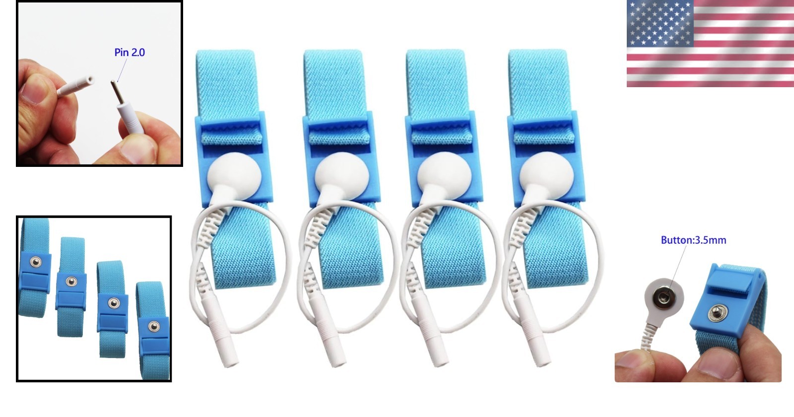 Versatile Adjustable Estim Wrist Straps: 4 Blue Loops & 4 White Wires Included