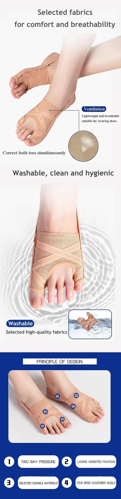 Fabric Bunion Corrector Adjustable Toe Separator Hallux Valgus Sleeve Socks