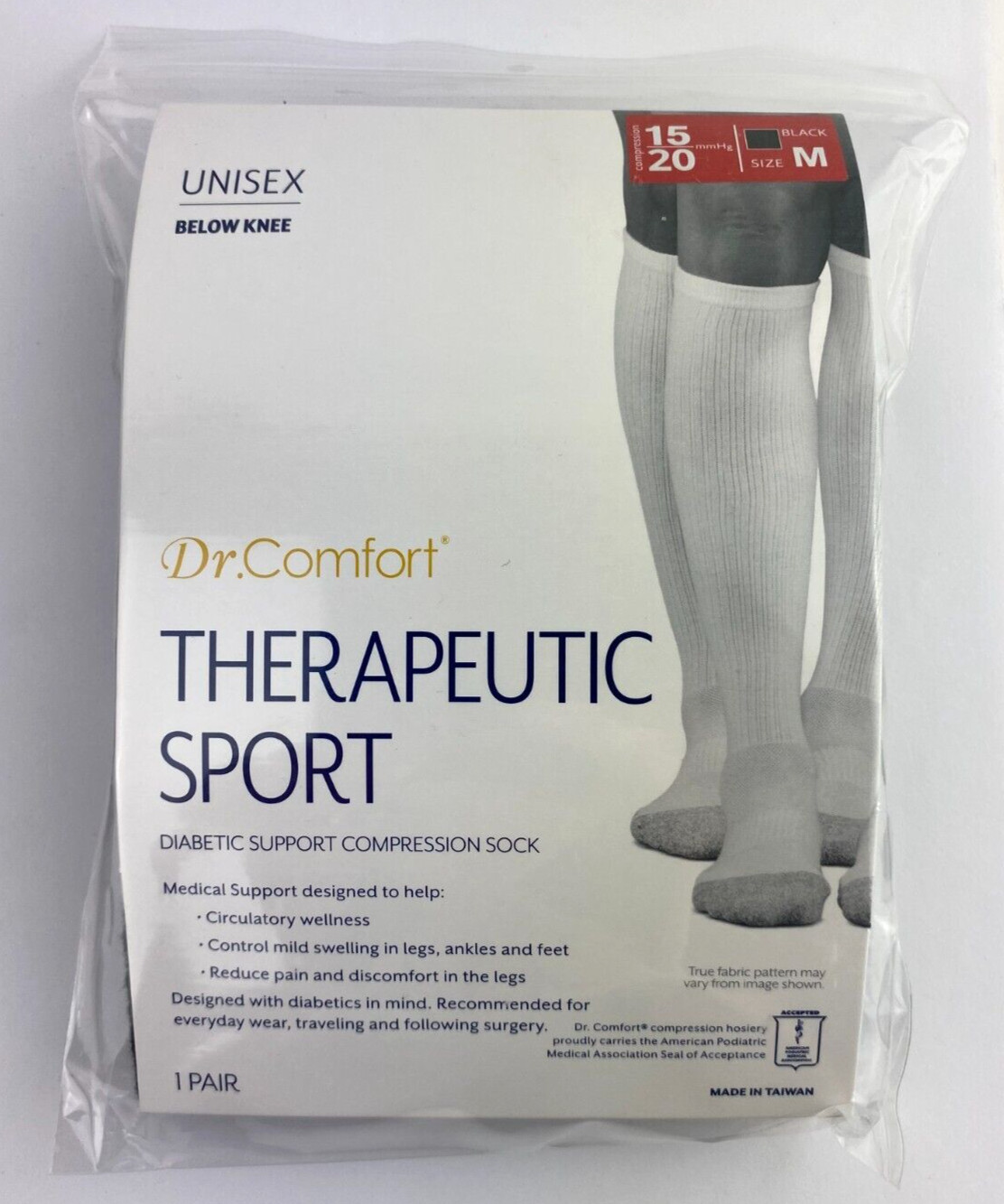 Dr Comfort 15-20 mmHg Compression Knee Diabetic BLACK SOCKS – Therapeutic Sport