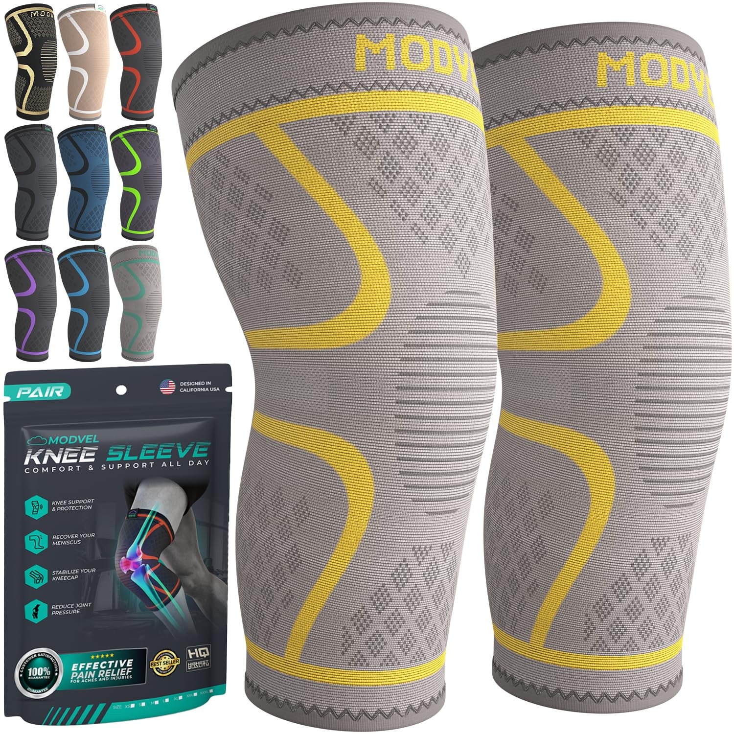 Modvel Compression Knee Brace for Women & Men, 2-Pack Knee Brace for Running Kne