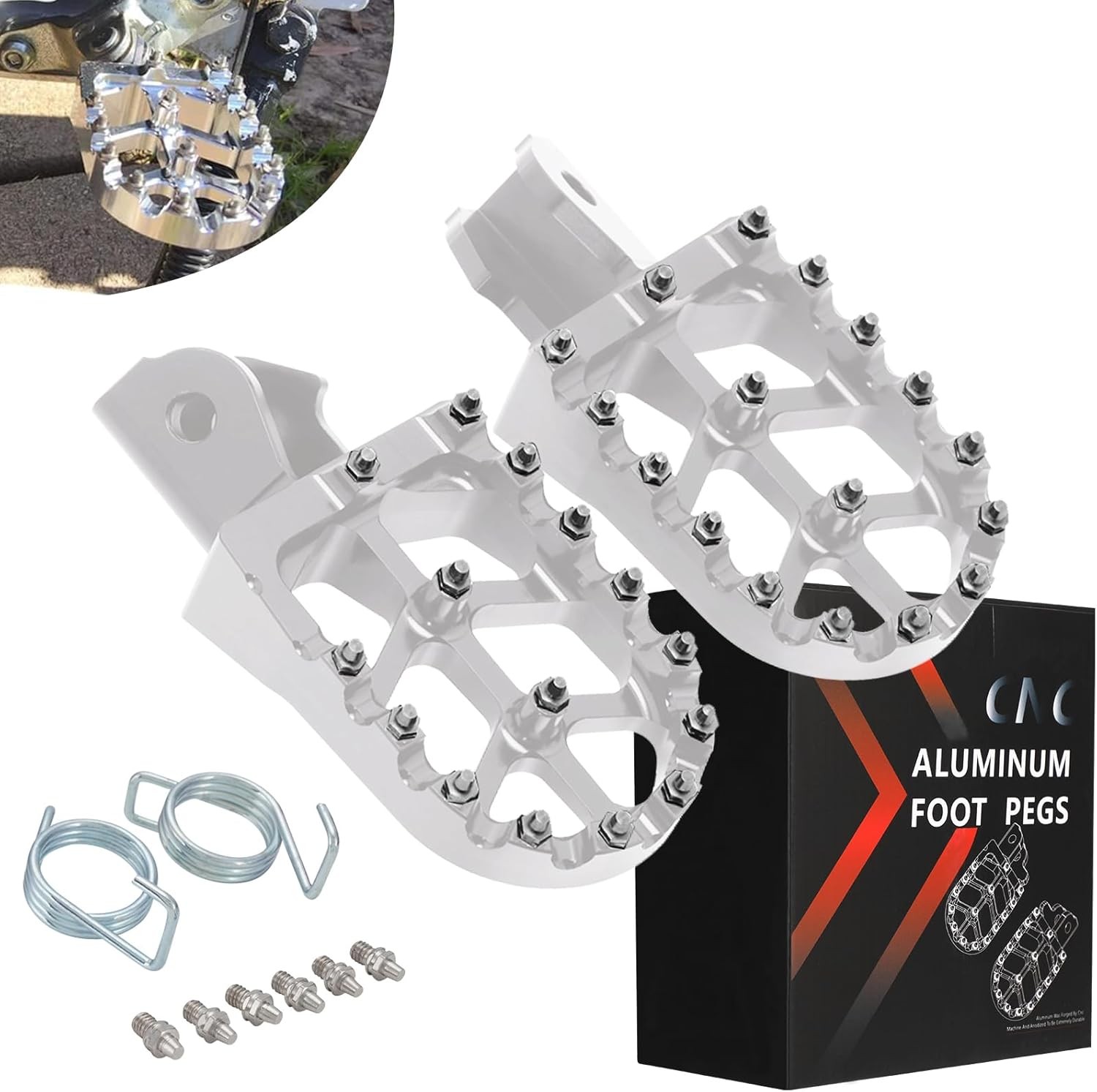 JFG RACING Dirt Bike Foot Pegs with Springs,7075 Aluminum CNC Footpegs Pedals Re