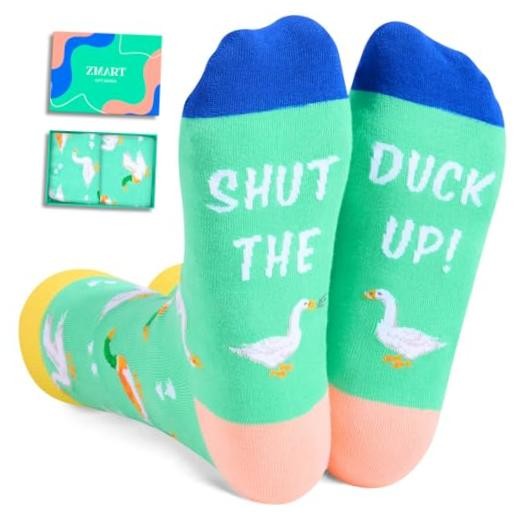 Gag Silly Duck Gifts – Funny Crazy Duck Socks for Women Men Teens Duck Up Blue