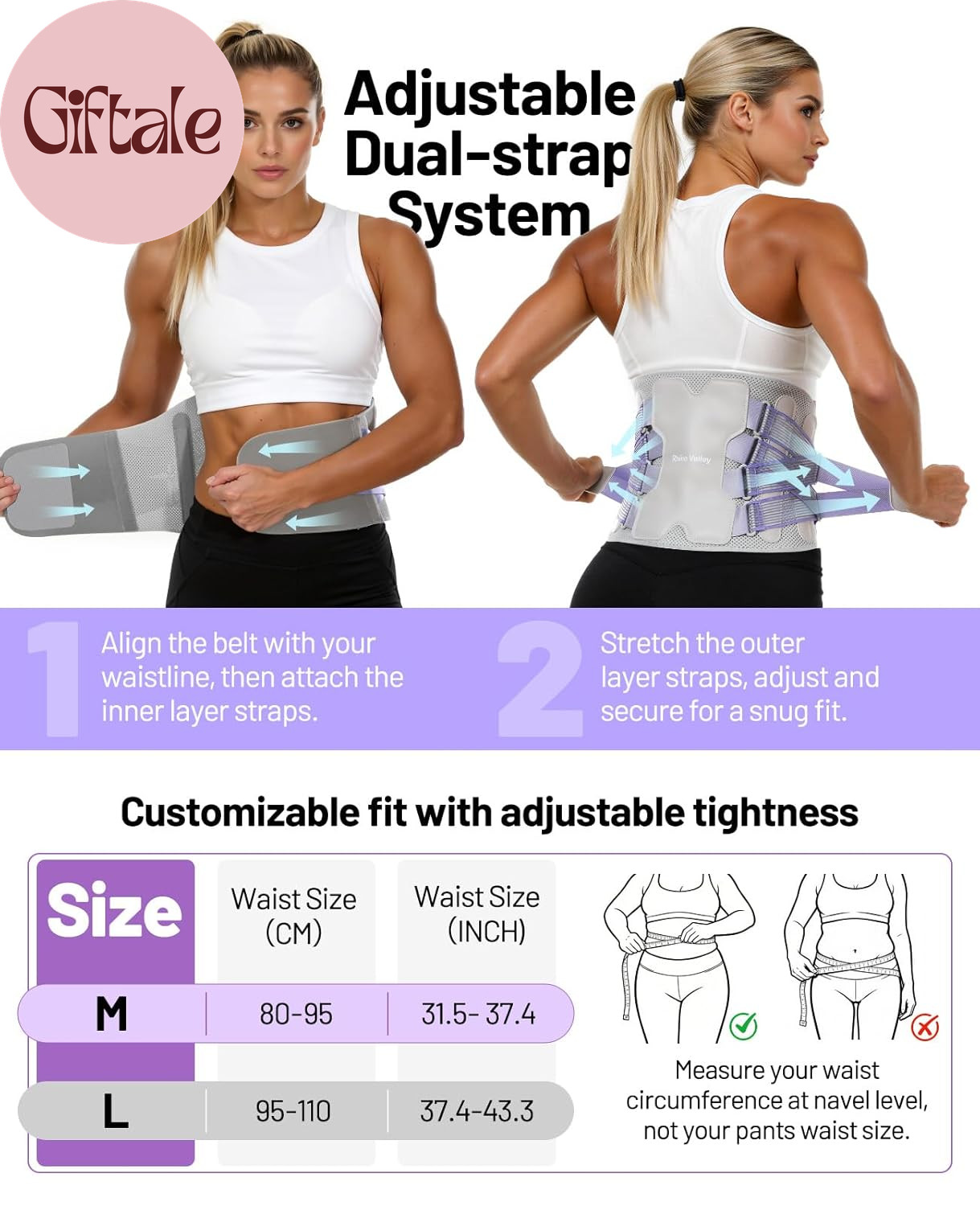 Back Brace for Women, Support Brace for Lower Back Pain Relief, Adjustable Lumba