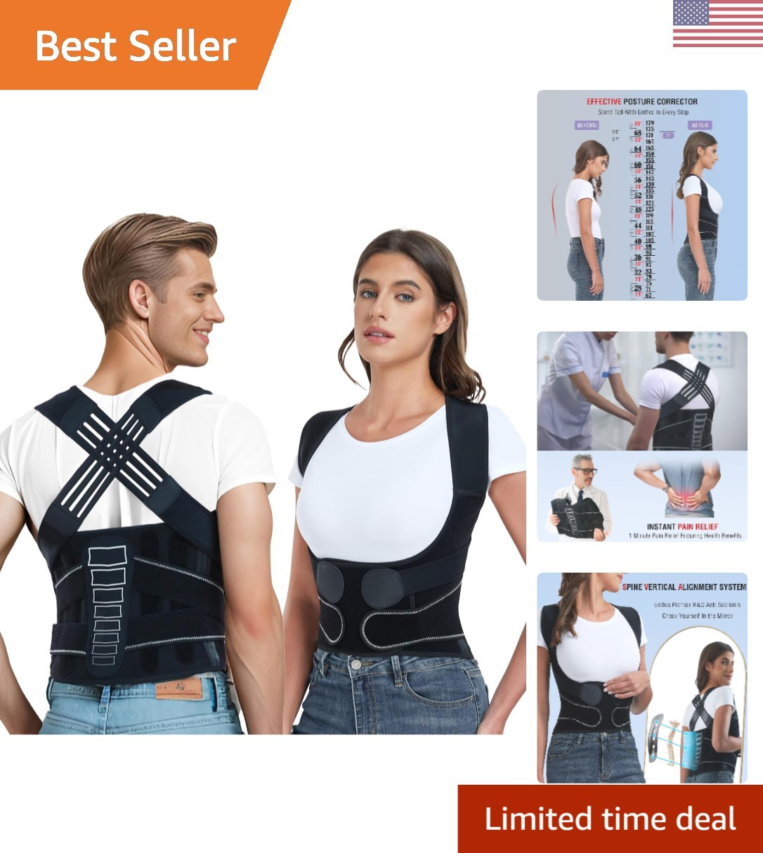 Ergonomic Back Brace Posture Corrector for Instant Pain Relief – Medium Size