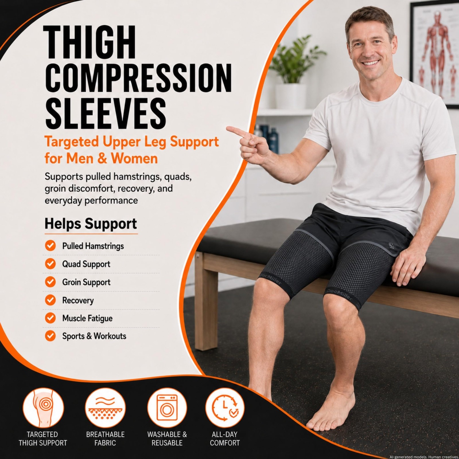 Doc Miller Thigh Compression Sleeve for Men & Women, 1 Pair Medium, Skin