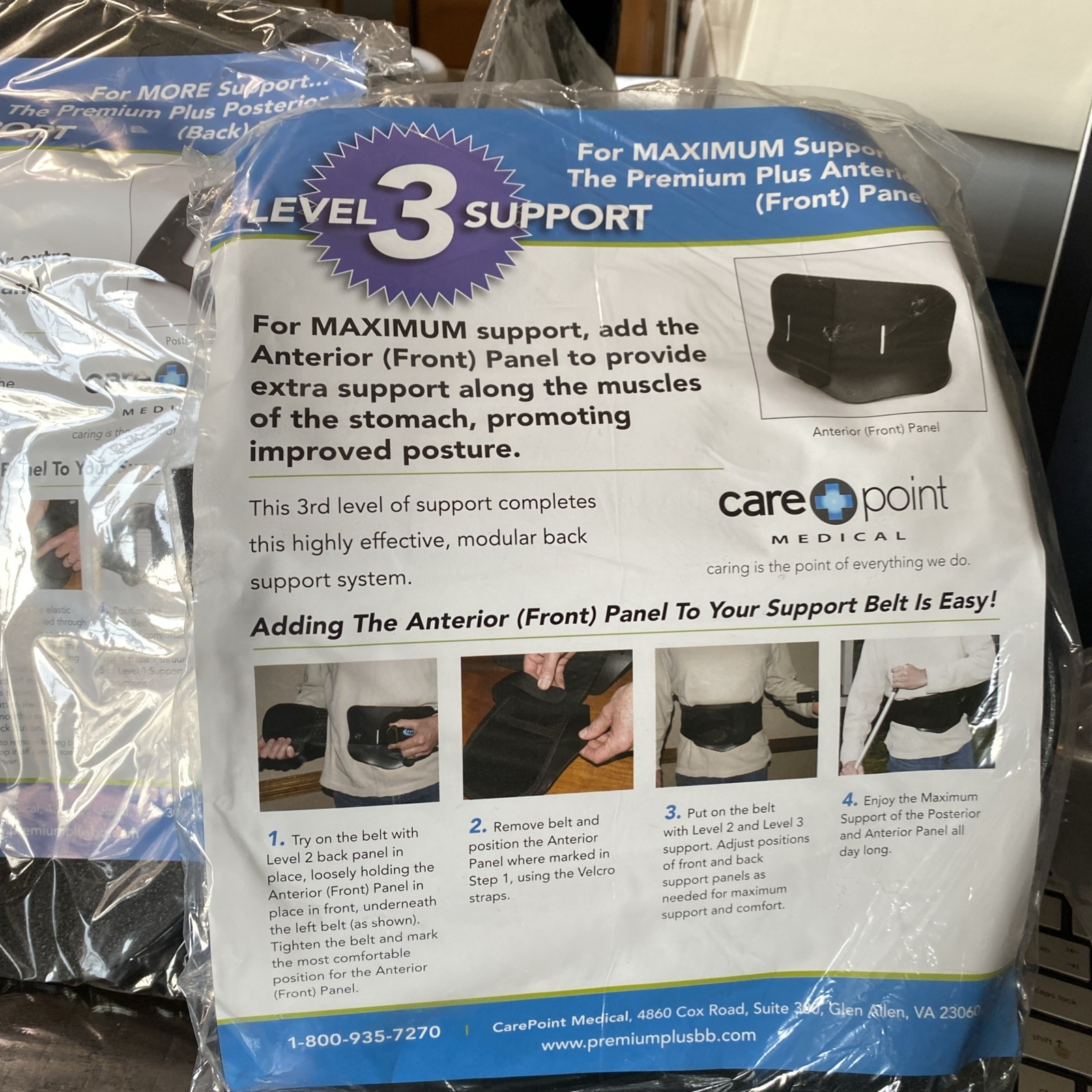 Back Brace Support Belt with Stomach and Back Support Panels Size LG Adjustable
