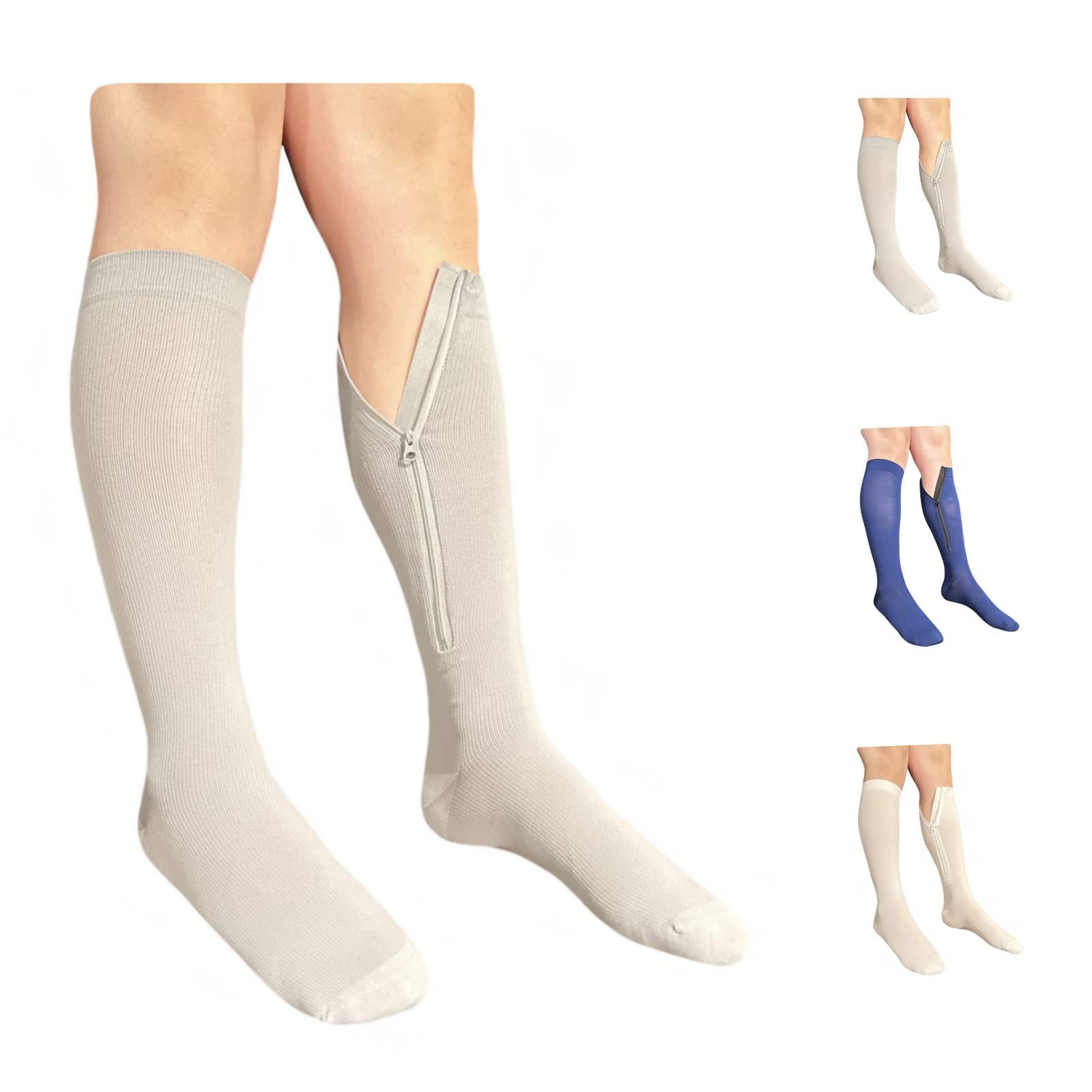 Inside Leg Zipper 20-30 mmHg Compression Grade 2 Closed Toe Socks Gray 2XL