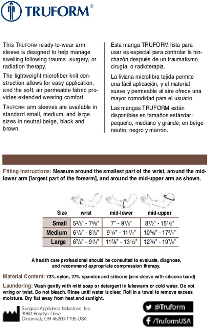 Truform Lymphedema Compression Arm Sleeve, 20-30 mmHg Post Mastectomy Support, D
