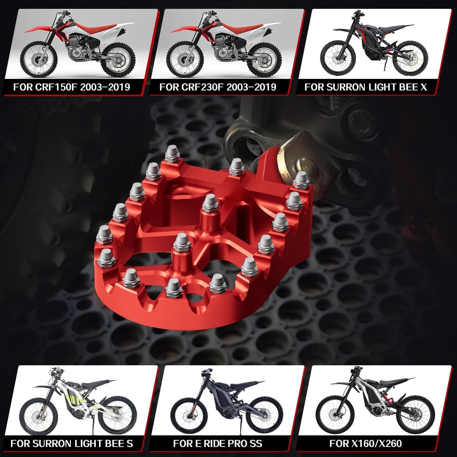 JFG RACING Dirt Bike Foot Pegs with Springs,7075 Aluminum CNC Footpegs Pedals Re