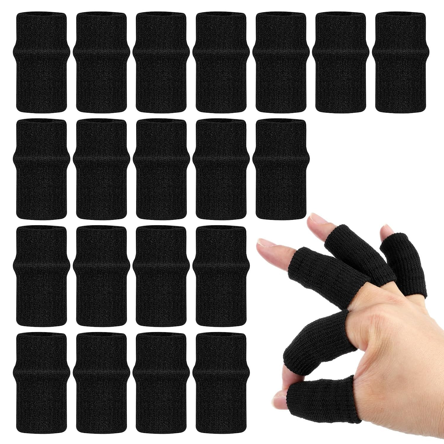 20 PCS Finger Sleeves Black Sport Finger Brace Protector Compression Sleeve Brea