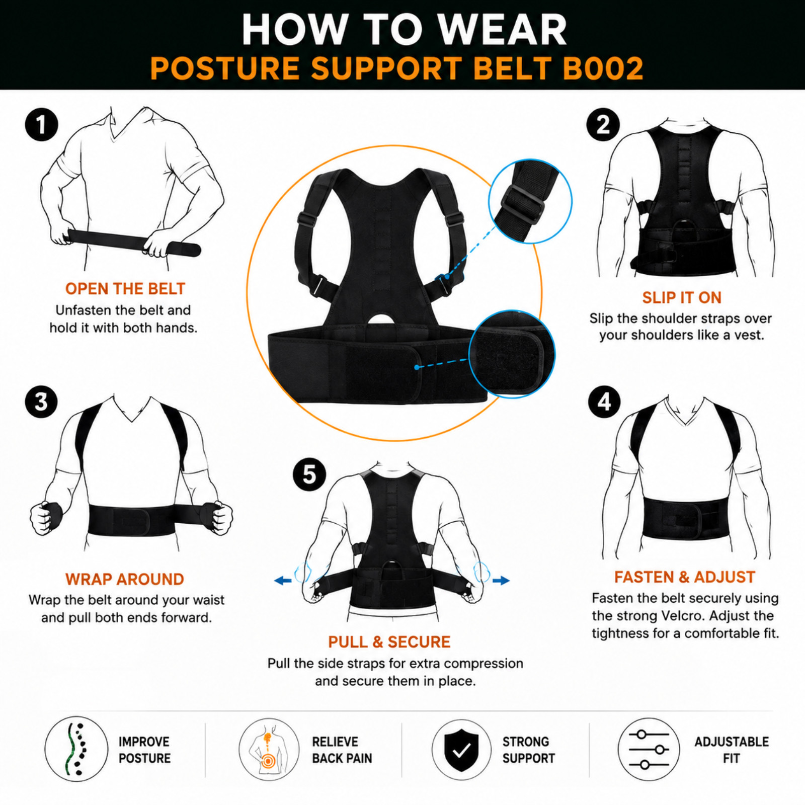 Posture Corrector Support Magnetic Back Shoulder Brace Belt Band For Men Women
