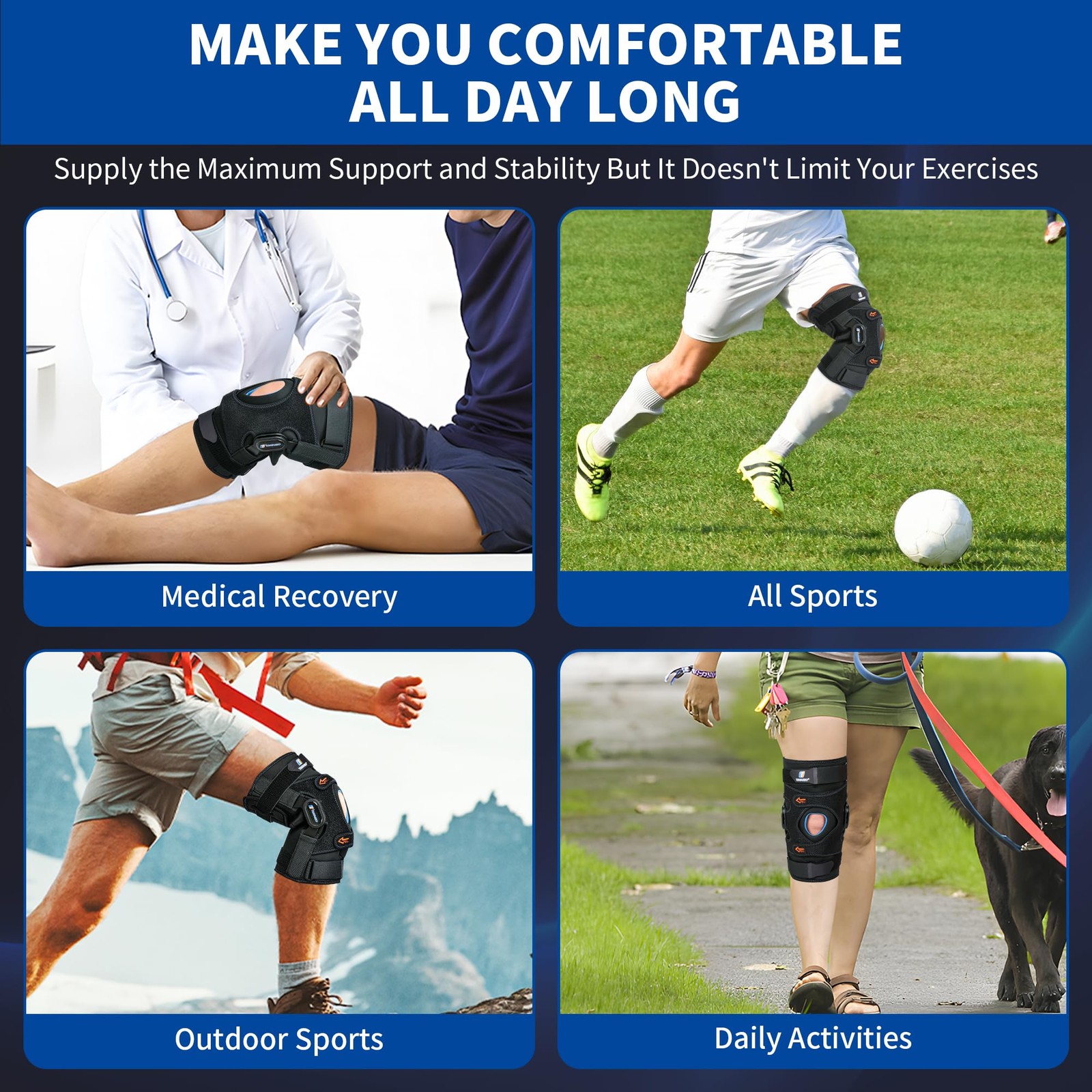 TIMTAKBO Medium Hinged Knee Brace With Side Stabilizers for Men Women