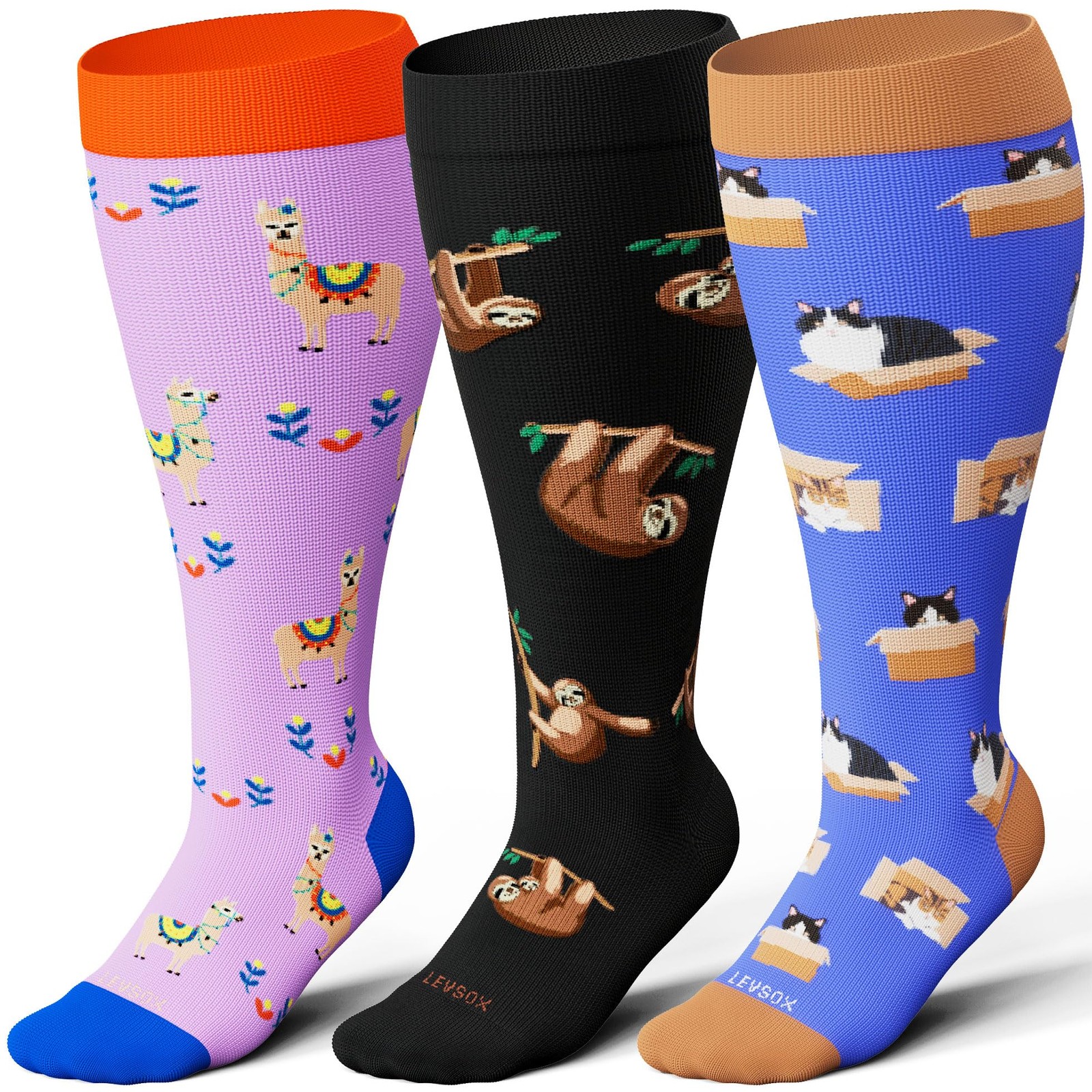 Plus Size Compression Socks Wide Calf 15-20 mmHg Knee High Men Women Nurse