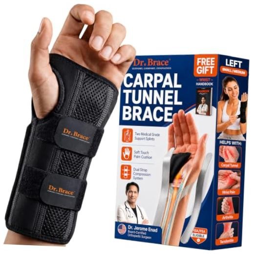 Adjustable Wrist Brace Night Support for Carpal Small/Medium (Left Hand) Black