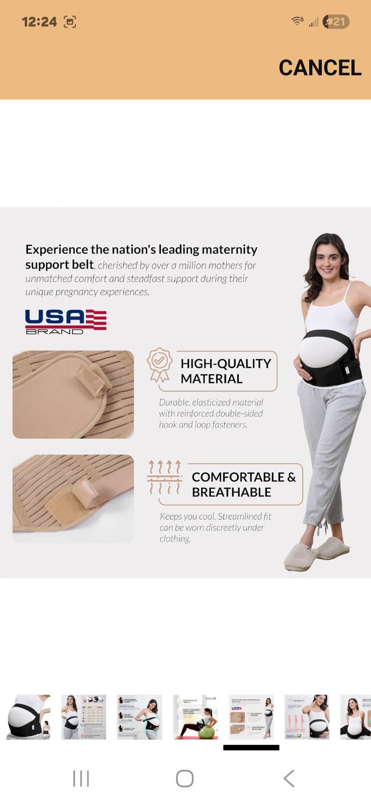 NeoTech Care Pregnancy Support Maternity Belt, Belly Brace, Size M, Black Color