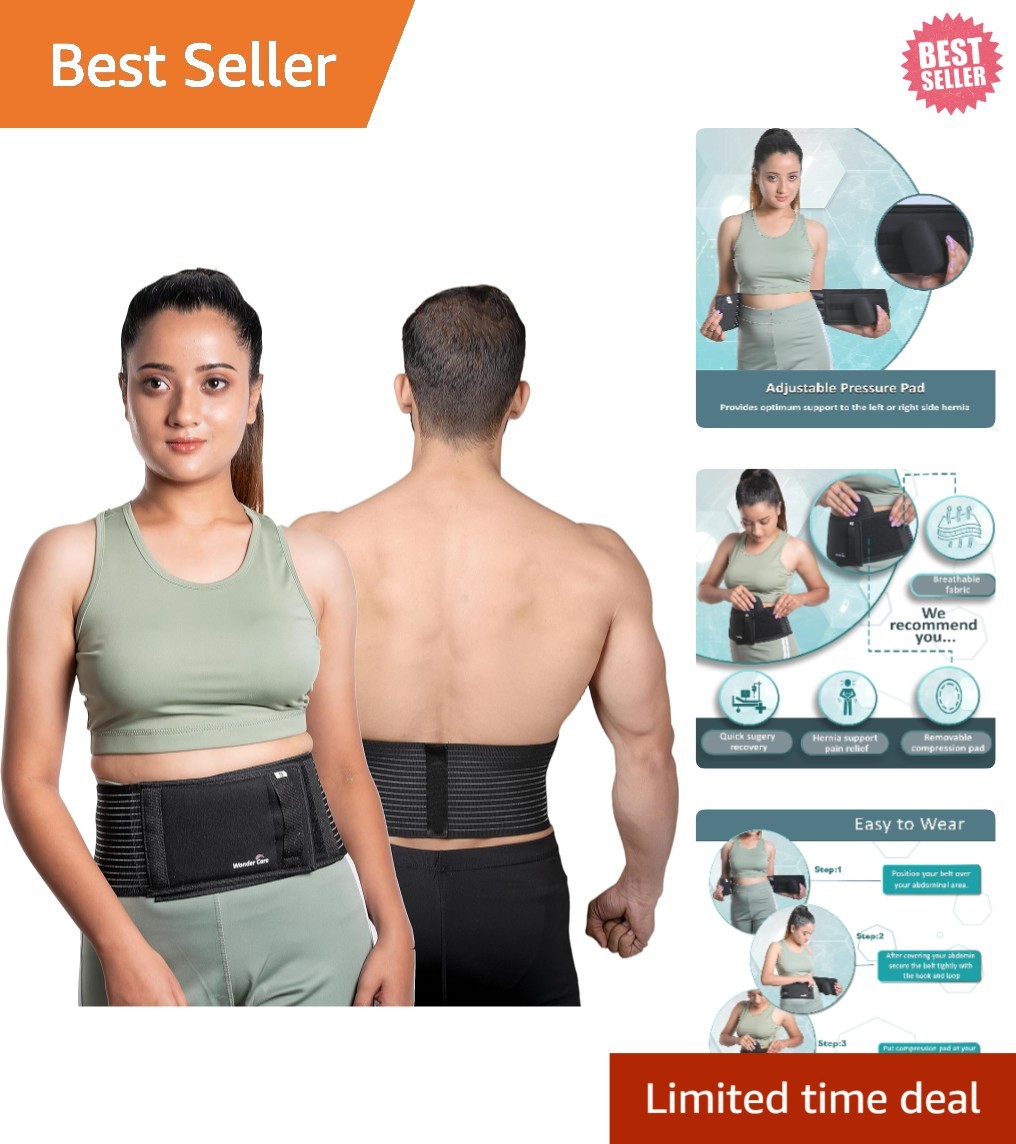 Lightweight Black Abdominal Binder with Removable Compression Pad – Large