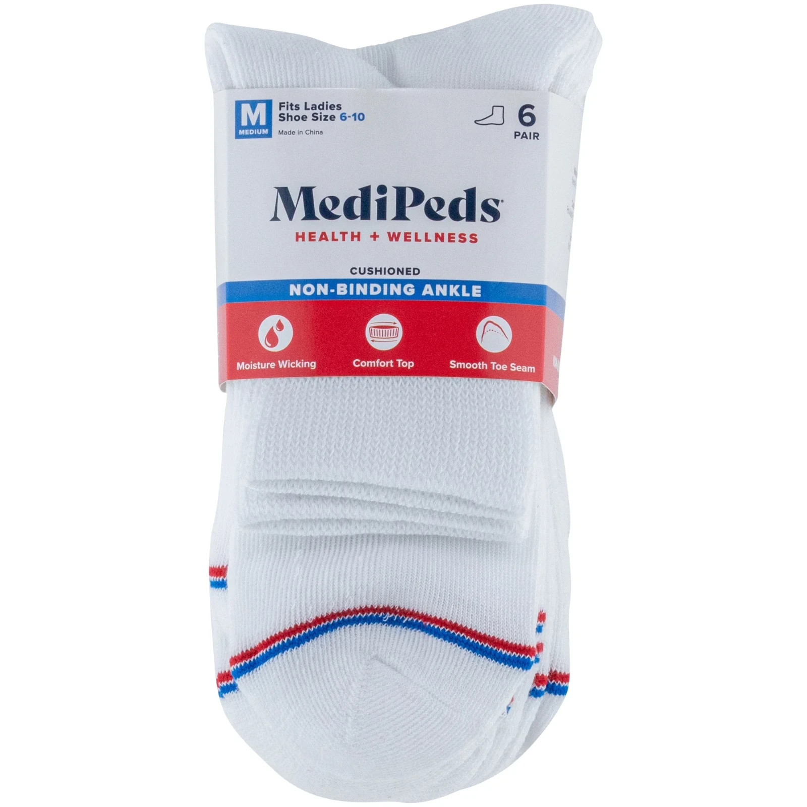 MediPeds Diabetic Women’s Half Cushion Ankle Sock 6 Pairs Women’s Shoe Size 6-10