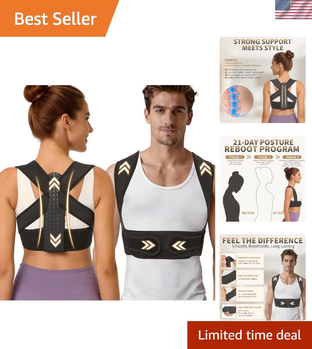 XL Posture Corrector for Men & Women – Back Brace for Pain Relief & Support