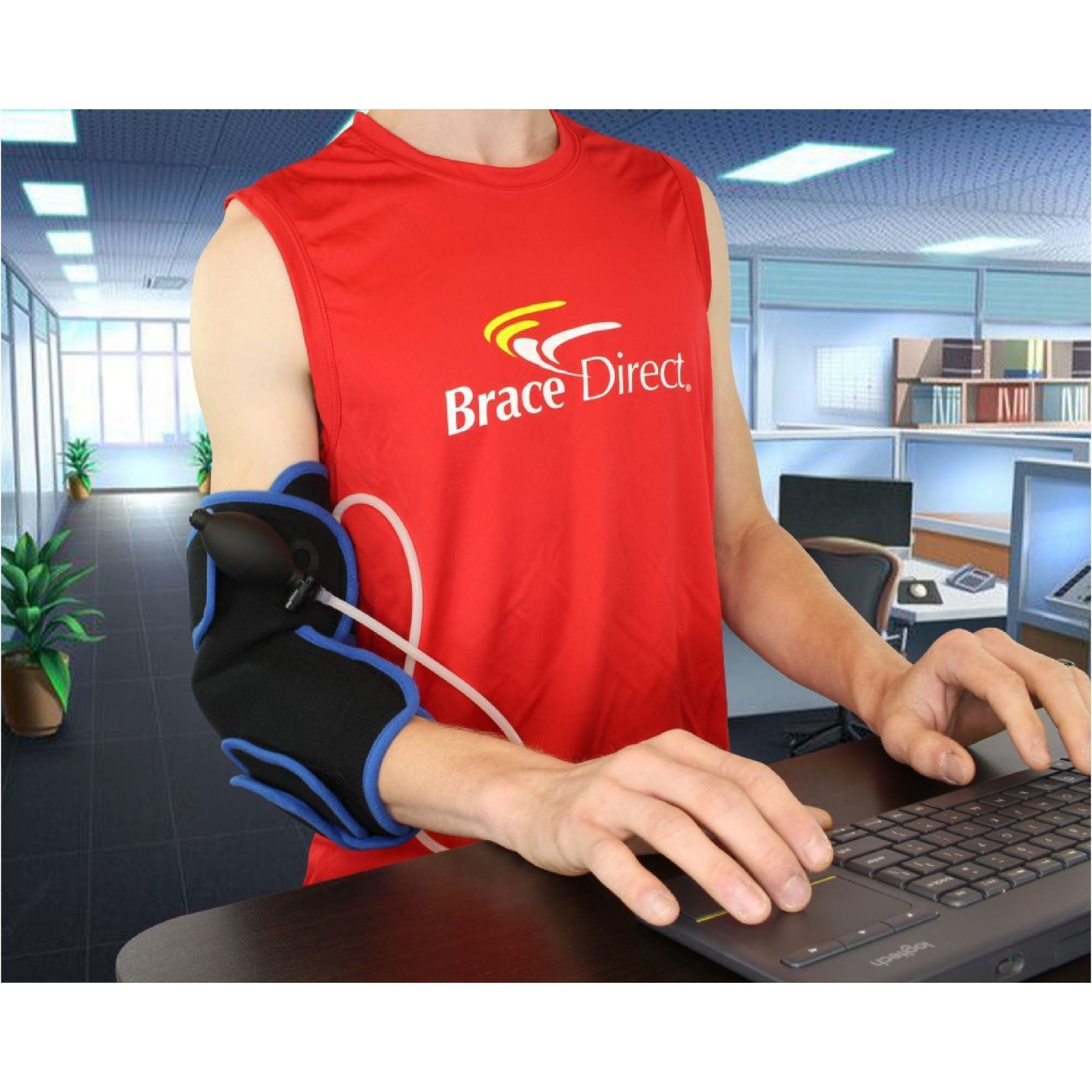 Cryotherapy Elbow Wrap with Adjustable Compression, Air Pump, and Ice Pack