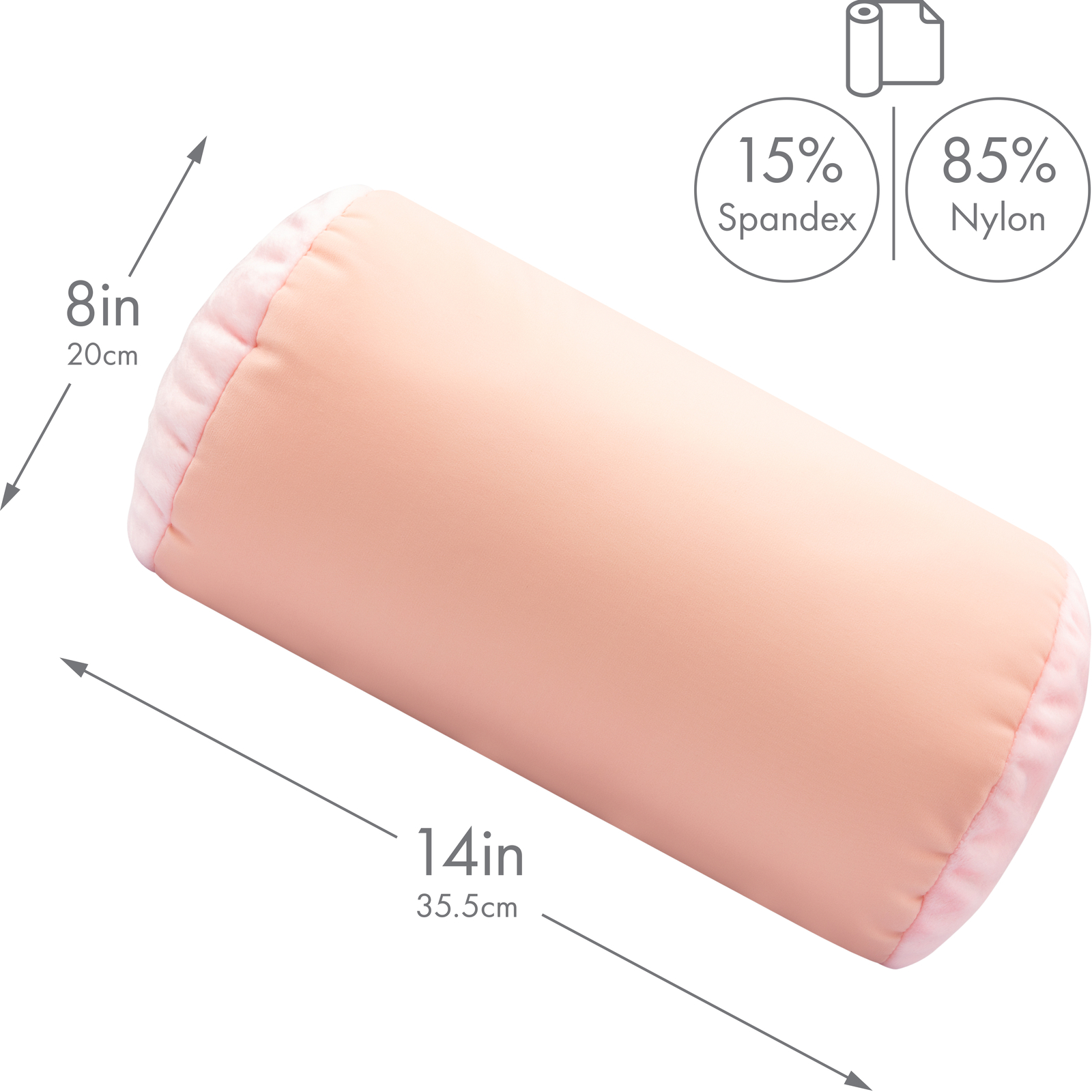 Microbead Bolster Neck Roll Pillow – Silky Feel, 14″ x 8″, Cream Peach