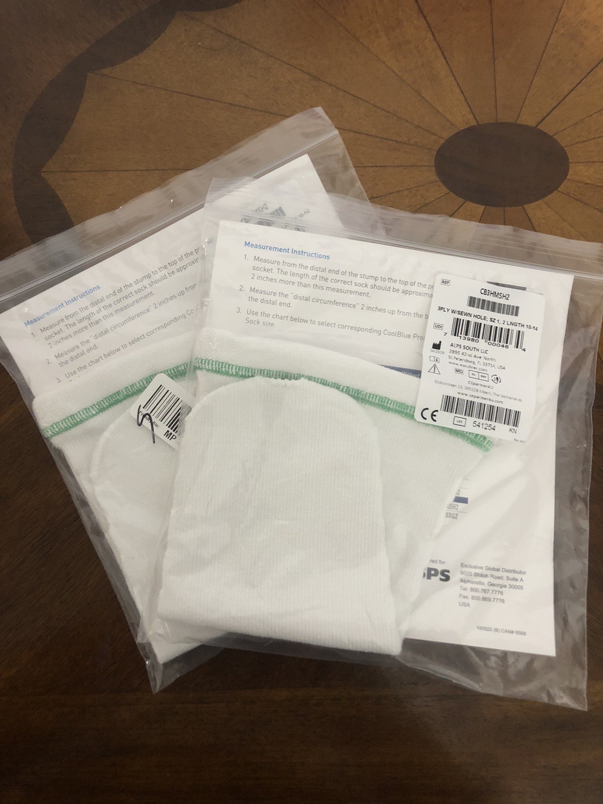 Lot Of 2 Cool Blue 3 Ply Prosthetic Sock Size 1, 2 Length 10-14 Green Stitch