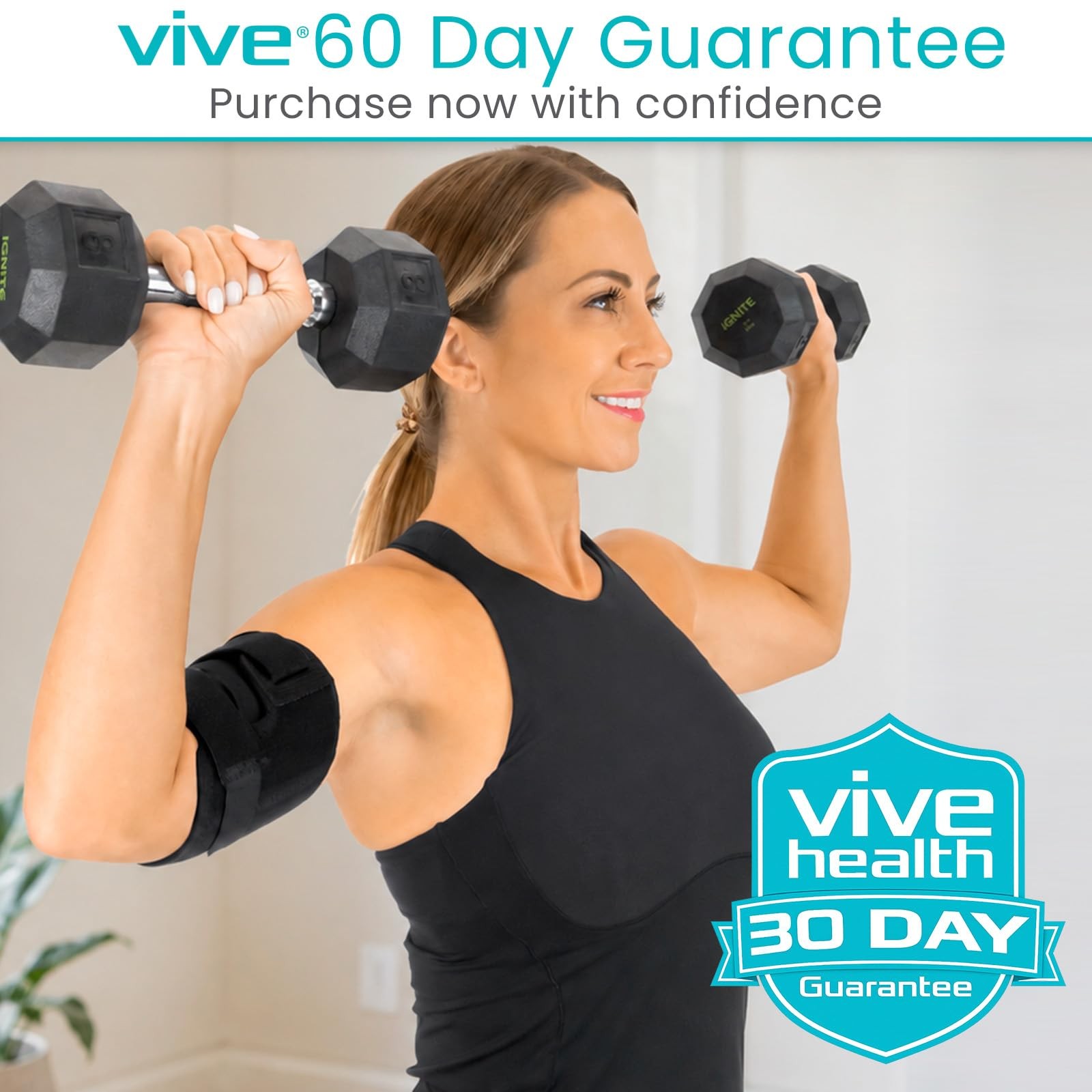 Vive Bicep Brace Compression Sleeve for Tendonitis – Upper Arm Medium, Black