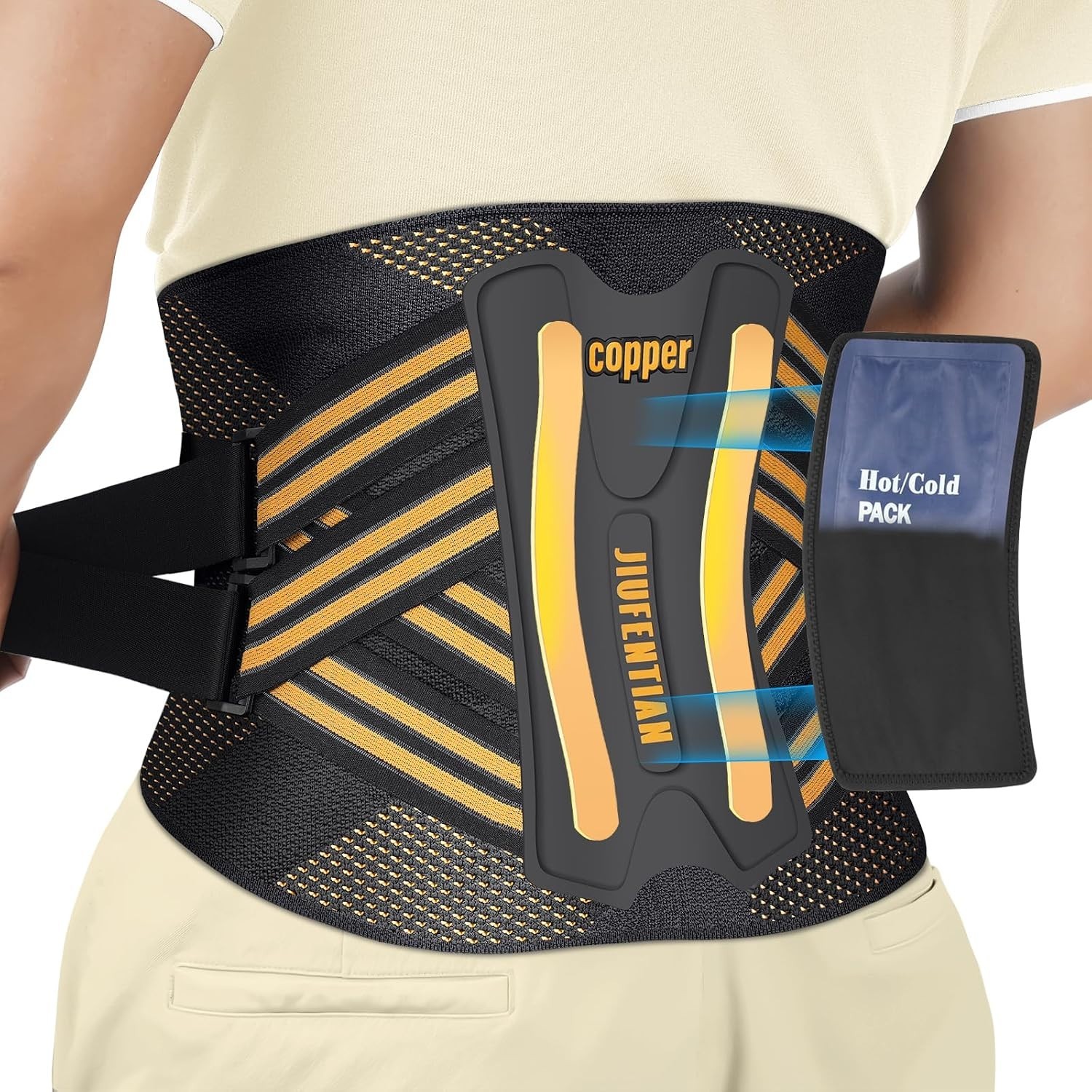 Copper Lower Back Brace – Removable Spine Rods & Therapy Pocket for Pain Relief