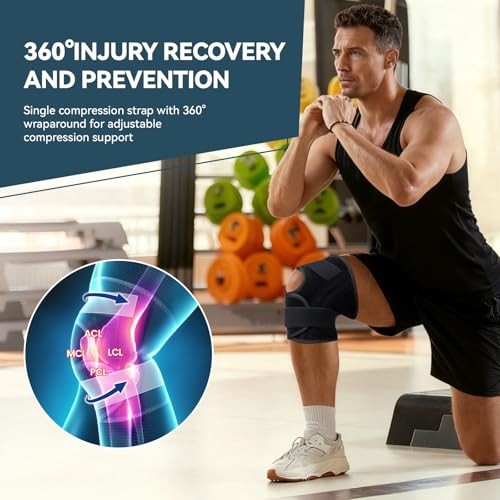 Knee Brace for Knee Pain Relief, Adjustable Knee Support with Side Large Black