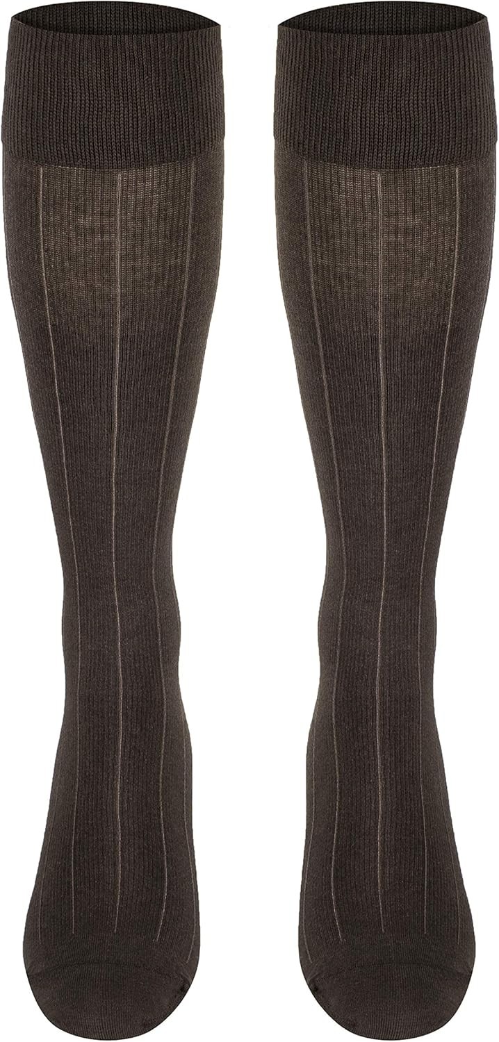 TOUCH Compression Socks for Men, 15-20 mmHg, Ribbed, Cotton, Brown, Large