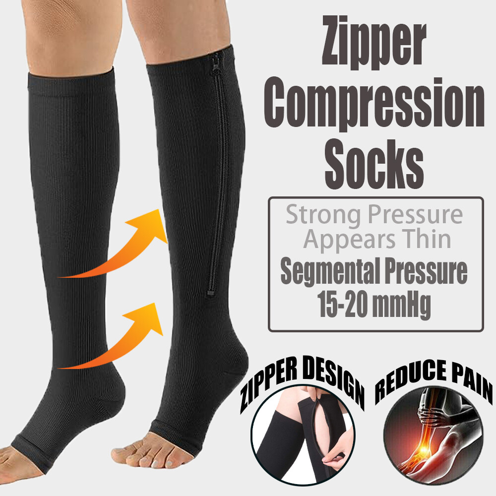 Support Hose Zipper Compression Socks Medical & Travel Athletic For Edema