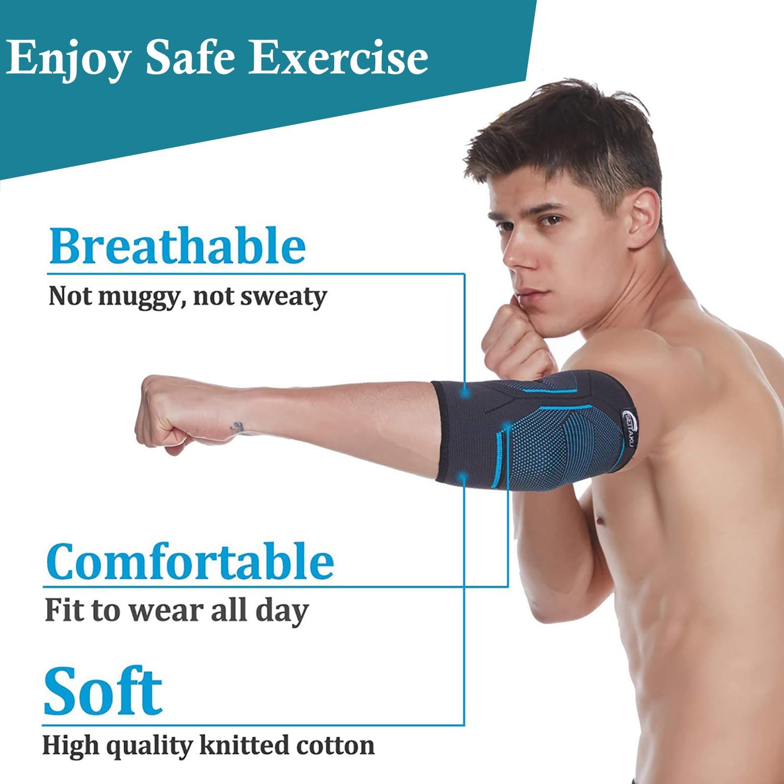 Seitaku Elbow Brace Compression Sleeve, Tennis Medium, NavyBlue