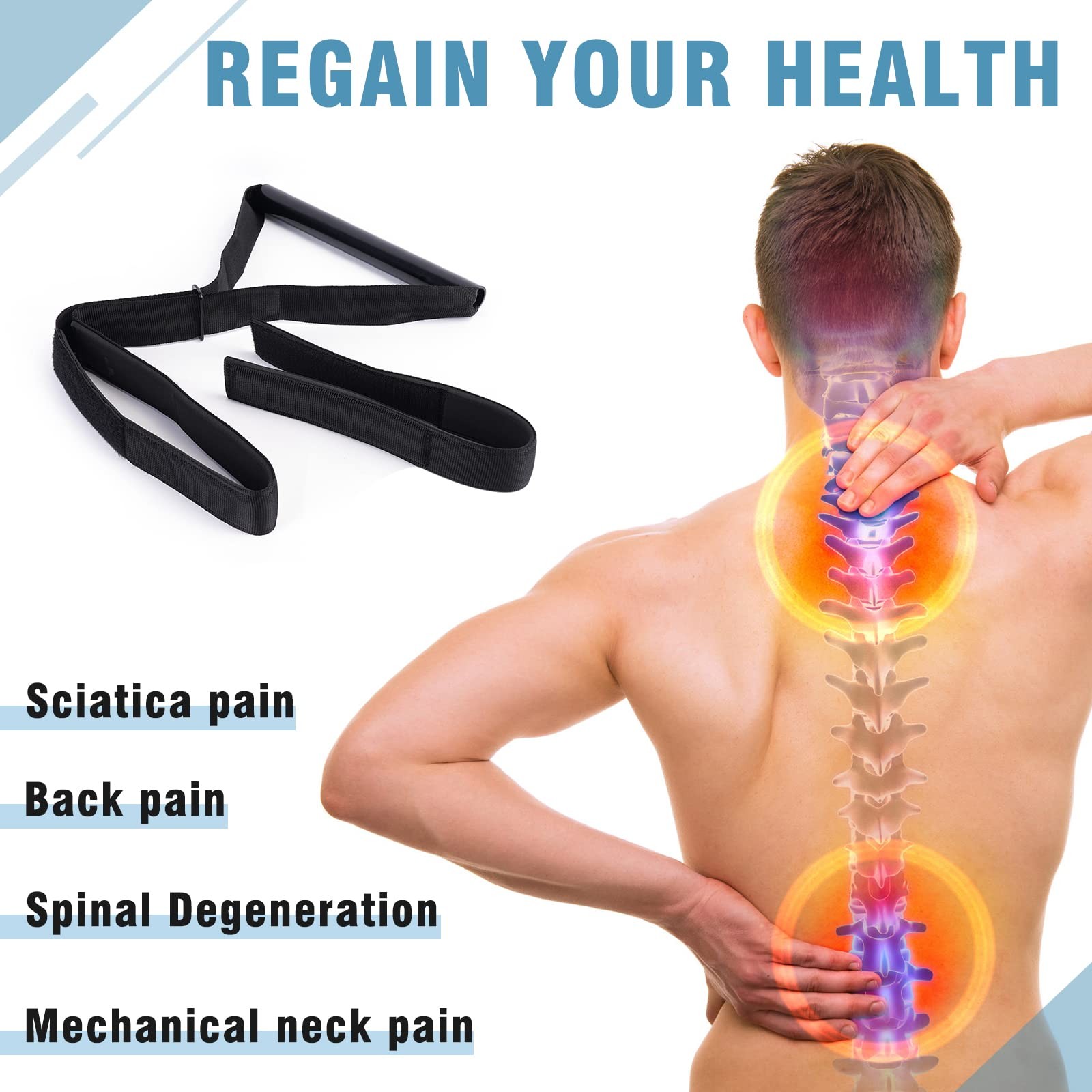 Neck Stretcher Strap, Spine Chiropractic Decompression Tool with Chin Belt. Cerv