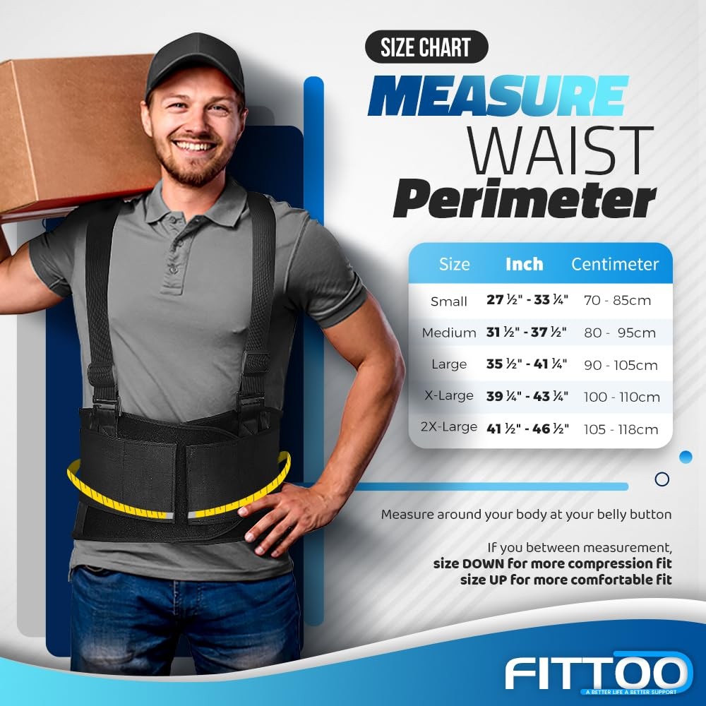 FITTOO Back Brace with Removable Suspenders & Lumbar Large (Pack of 1), Coal