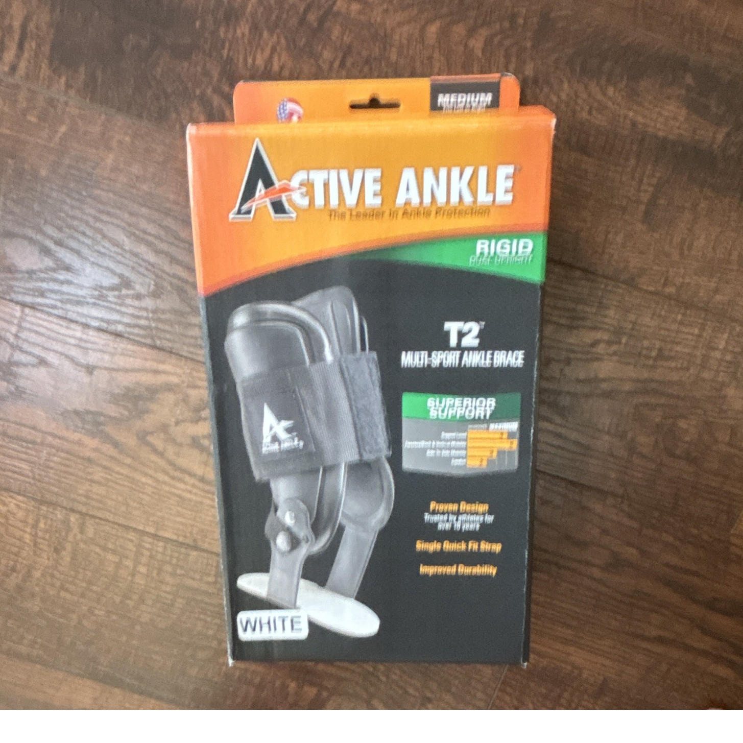 Active Ankle T2 Rigid Multi-Sport Ankle Brace Support, White, Medium