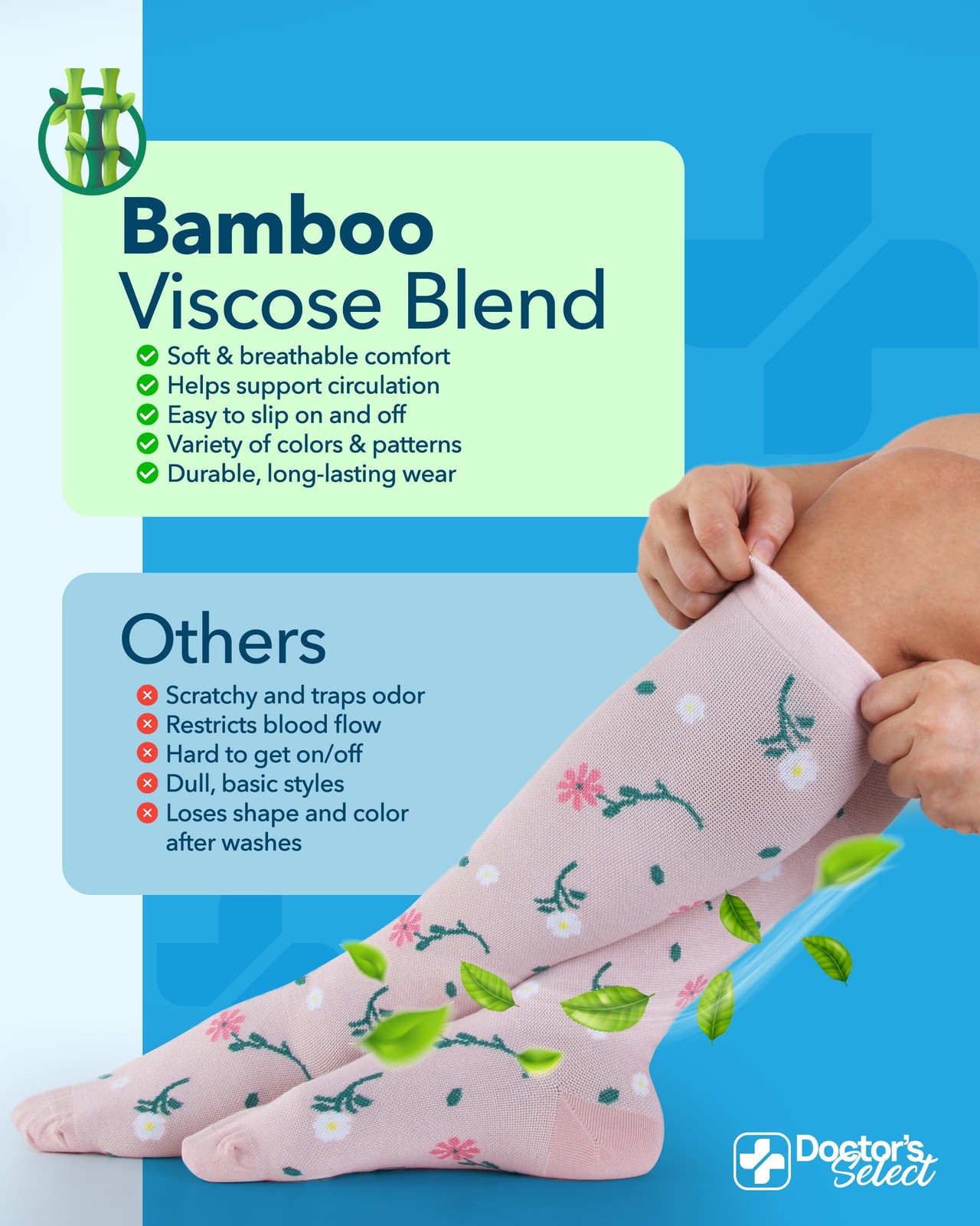 Compression Socks Bamboo Viscose Light Knee High 3 Pairs for Men & Women