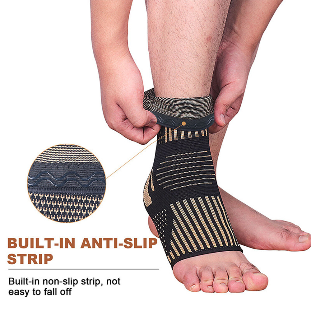 Copper Ankle Support Brace Compression Sleeve Socks Foot Fasciitis Pain Relief