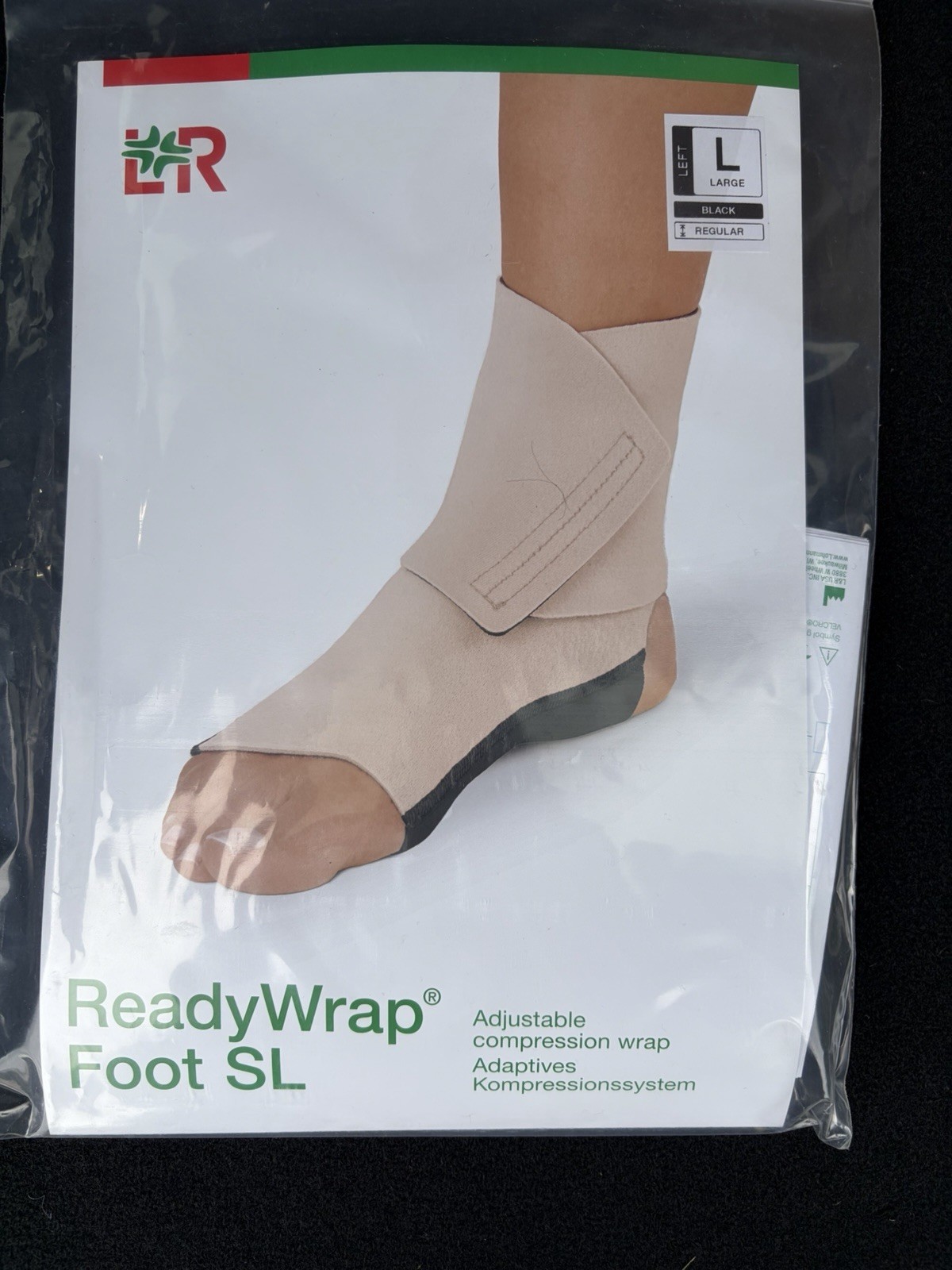 LR ReadyWrap Foot SL Adjustable Compression Wrap, Large Black , LEFT
