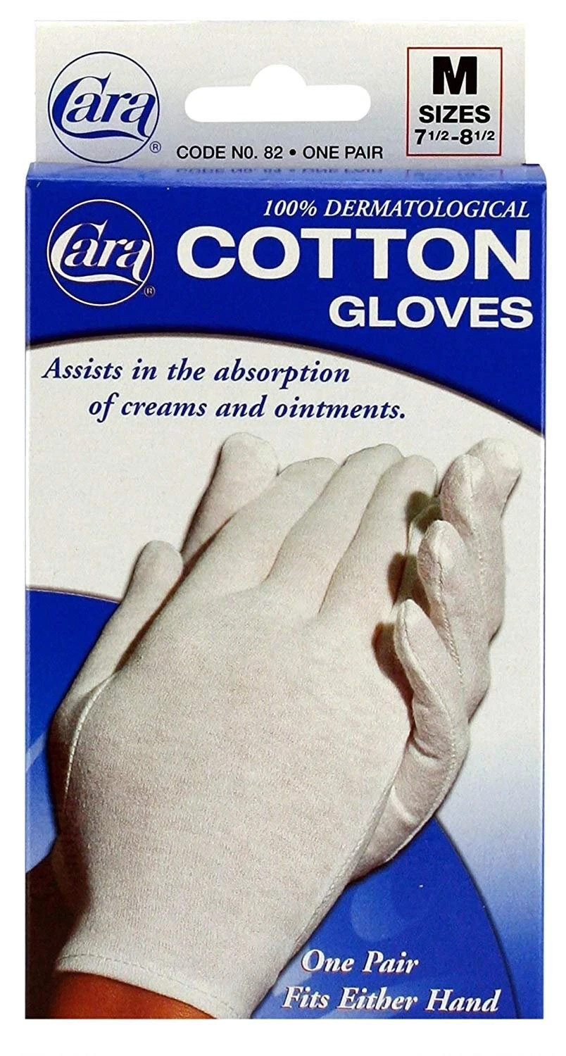 Cara 100% Cotton Gloves Hypoallergenic Fits Either Hand Medium Sizes One Pair