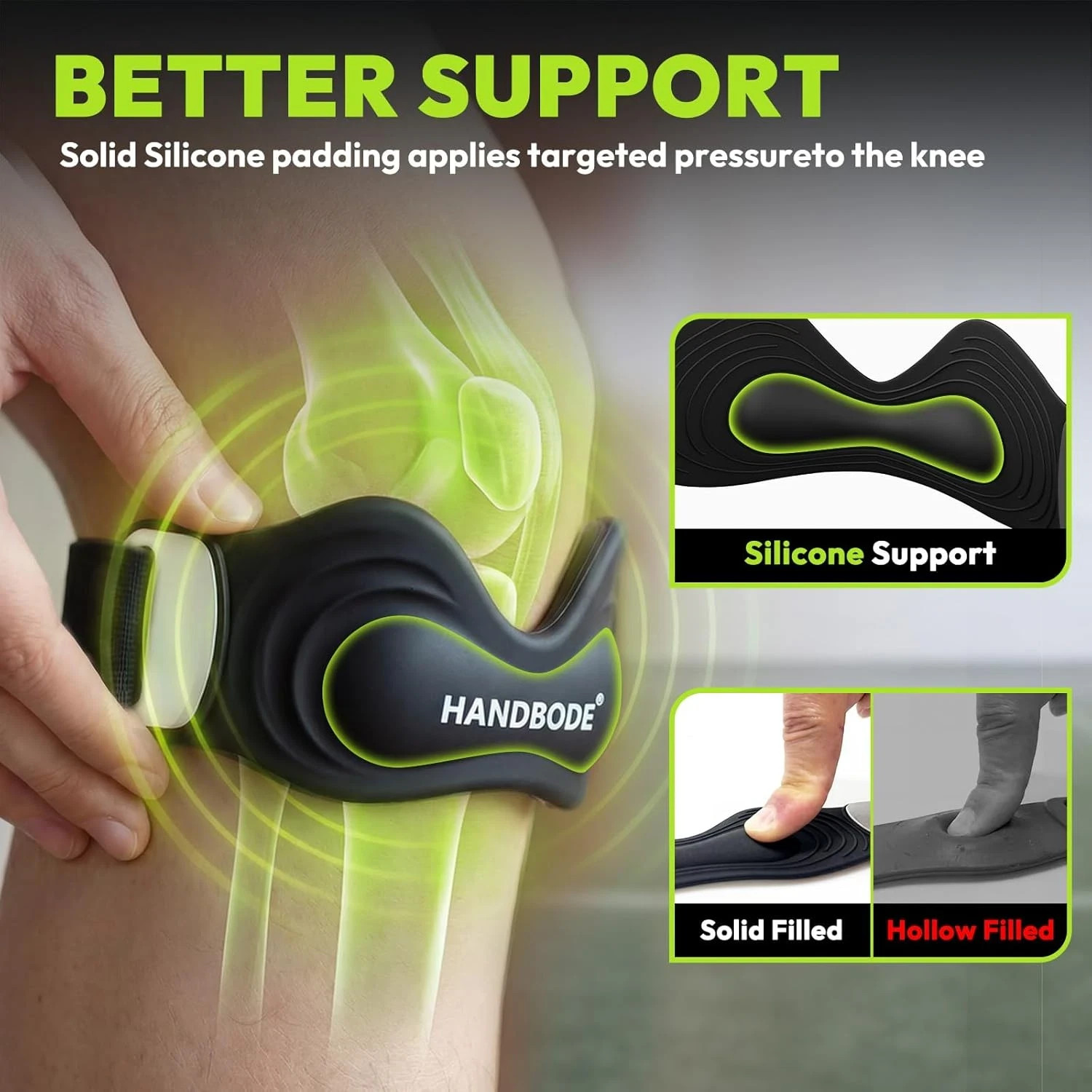 Patellar Tendon Support Strap, Silicone Knee Brace for Men Women, Adjustable Pat