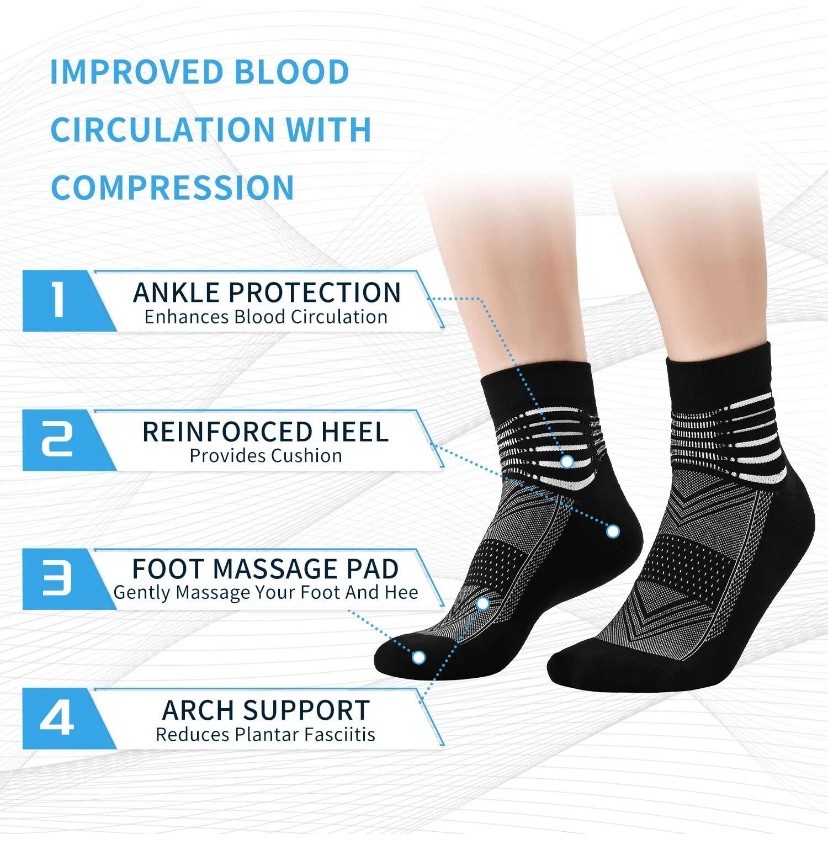 IRAMY Running Socks Compression Ankle Socks 3 Pairs Black Size L