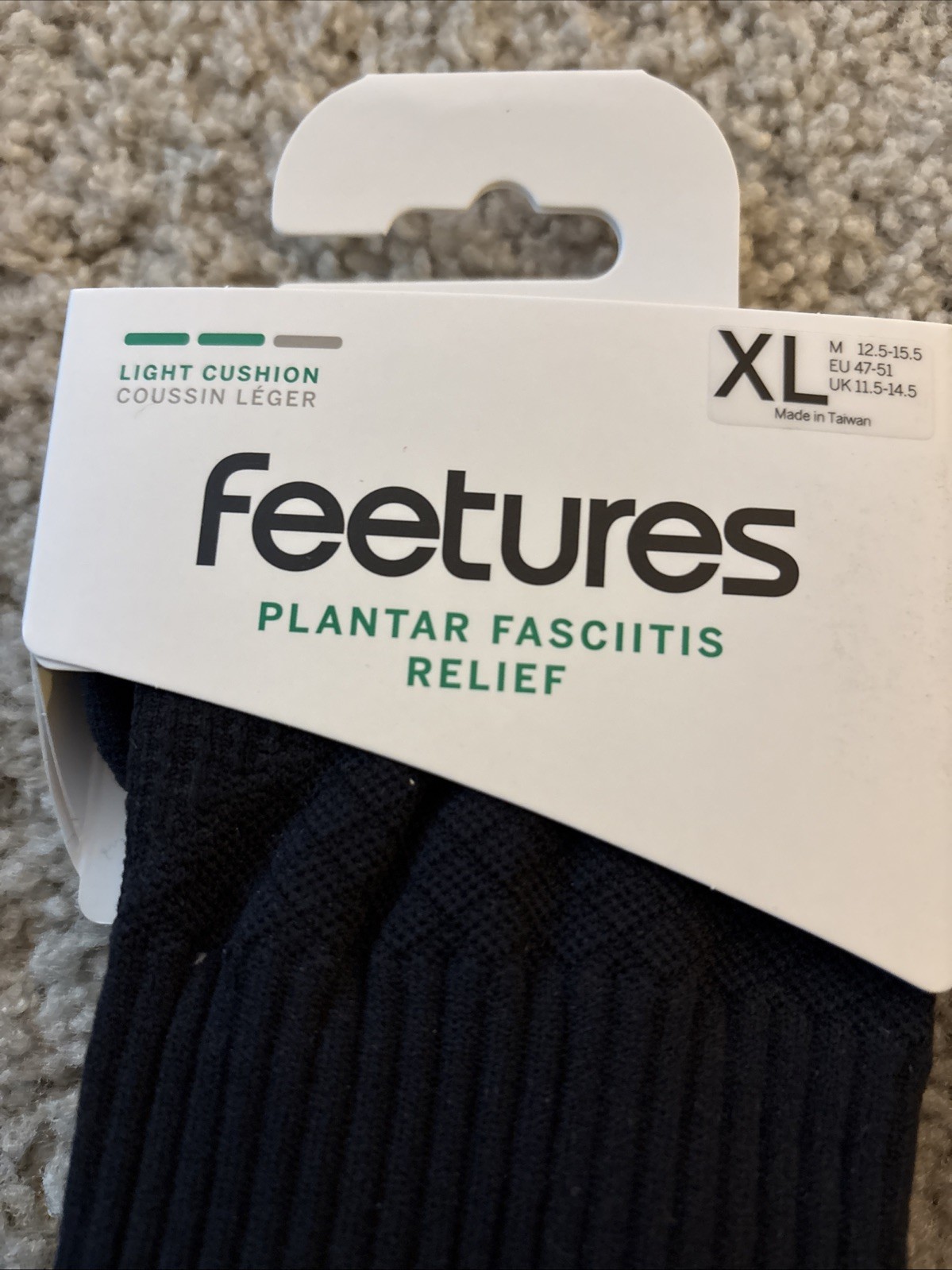 Feetures Plantar Fasciitis Relief Light Cushion Crew Sock XL 2 Pairs NEW!
