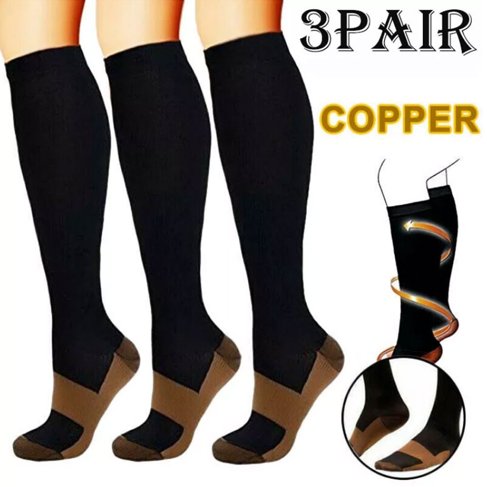 Pack of 3 Copper Compression Socks 20-30mmHg Graduated Support Mens Womens